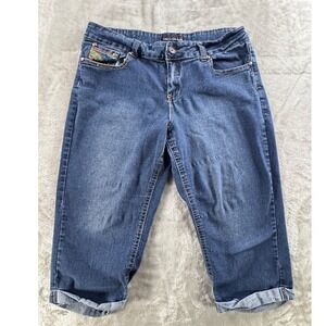 Vintage Harlem Stretch Capri Jeans Womens 16 Y2K Rainbow Stitch Denim Cropped‎